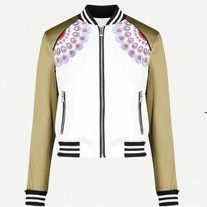 Maje Women's Bamby Satin White and Olive Bomber Jacket